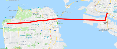 Geary and Transbay Transit Center route