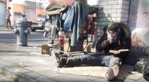 homeless man with shopping cart